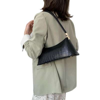 Retro Vintage Alligator pattern Casual Solid Color Embossed leather Baguette Handbags Shoulder Underarm Bag